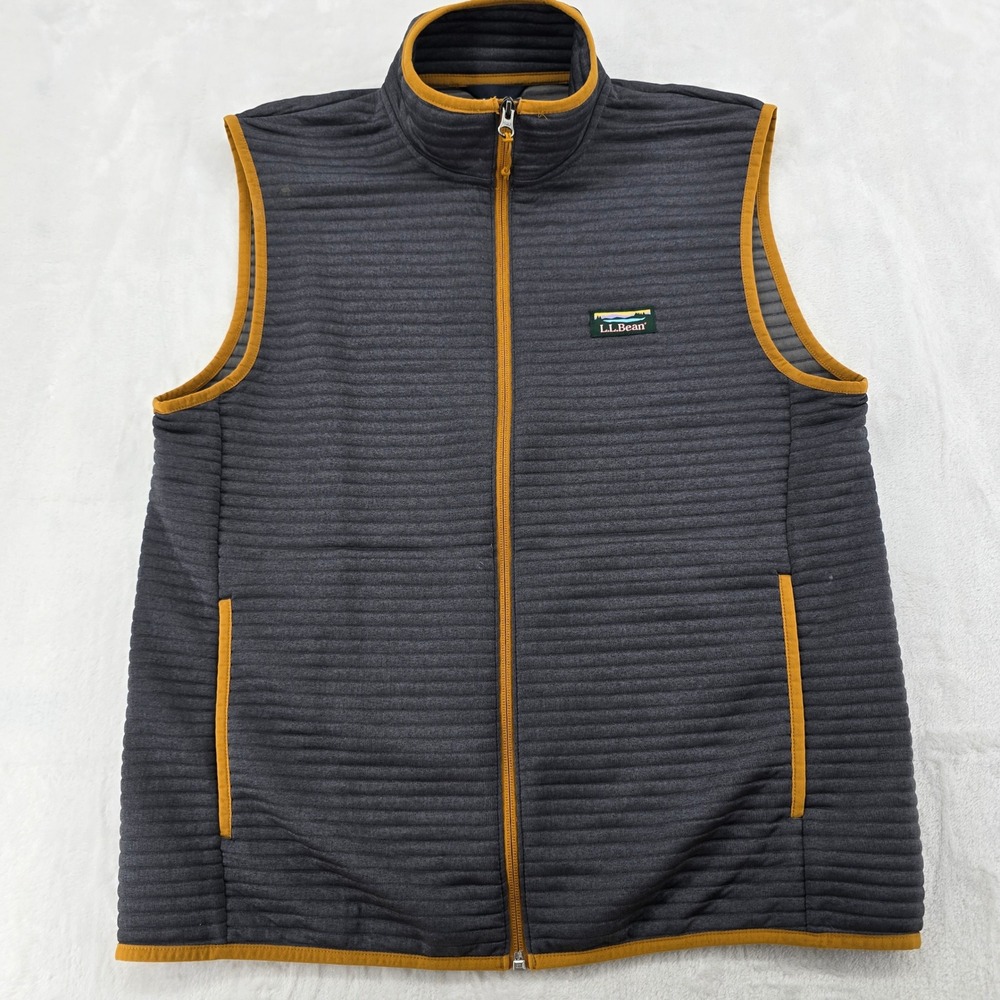LL Bean Vest Mens M Vest Gray Quilted Slightly Fitted Full Zip 513274